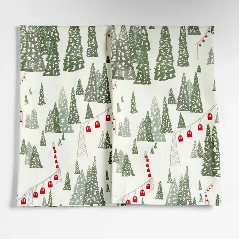 Crate&Barrel Winter Gondola Organic Cotton Kitchen Towels, Set of 2